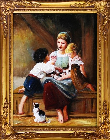 Kinder Klassisches Gemälde Ölbild Bild Bilder Echt Holz gold Rahmen