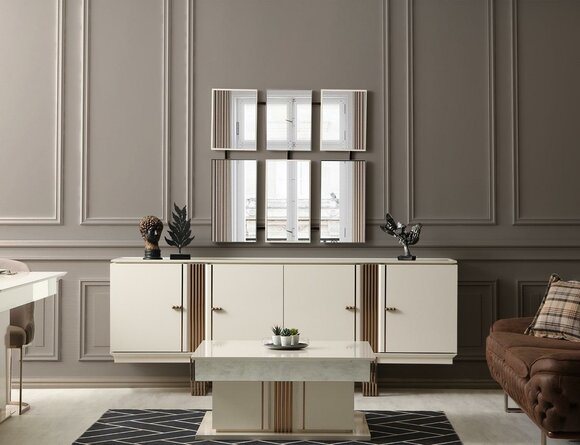 Sideboard Luxus Designer Holzregal Schrankmöbel Beige Kommode
