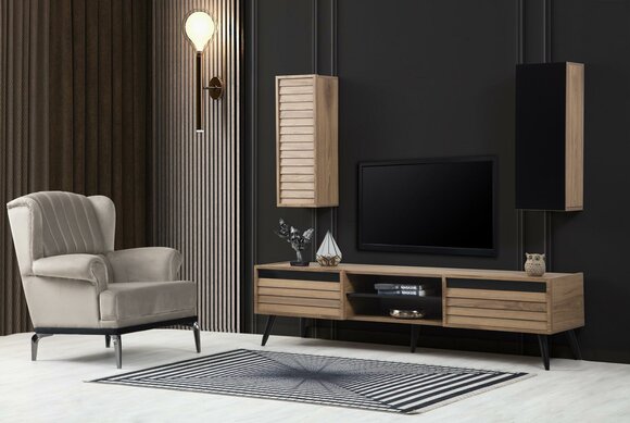 Exklusive Wohnzimmer Set TV-Lowboard und Sessel Luxus Design neu 2tlg