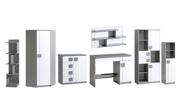 Kinderzimmer Jugendzimmer 7 tlg. Möbel Eck Kleiderschrank Schreibtisch