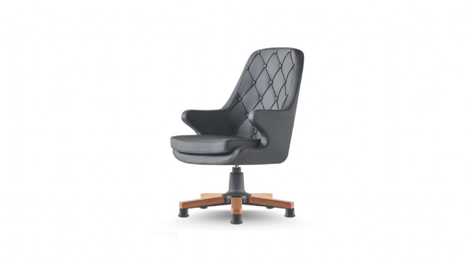 Schwarz Bürostuhl Chesterfield Klassisch Leder Holz Arbeitszimmer Büro