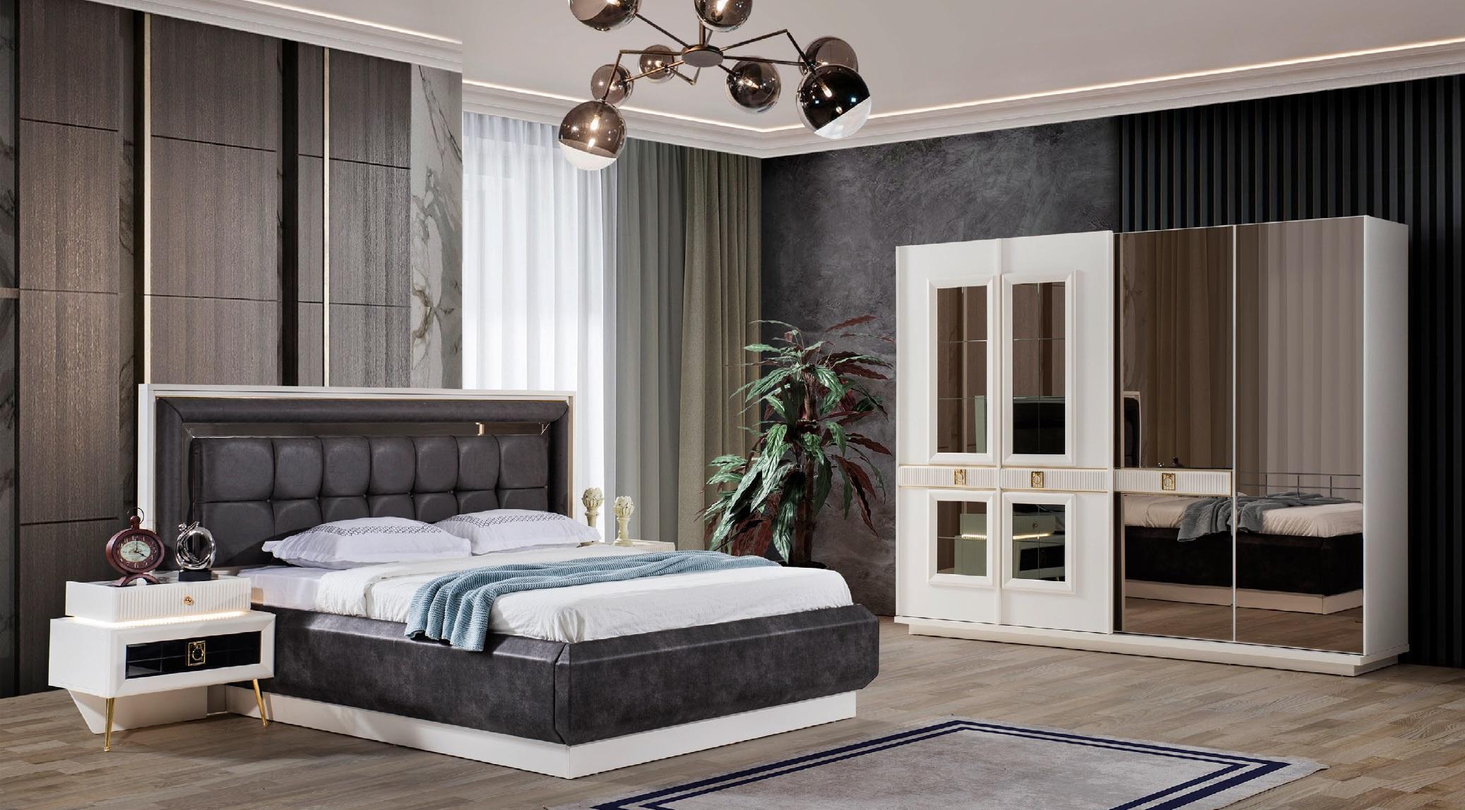 Schlafzimmer Set Design Modern Luxus Möbel Bett 2x Nachttische 4tlg.Neu