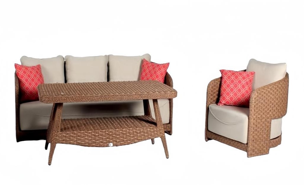 Sofagarnitur set 3 Sitzer Sofas Braun Sessel Couchtisch Terrasse Moderner set