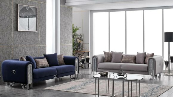 Couch Silber Luxus Sofagarnitur 3+3 Sitzer Couchen Sofa 2tlg.