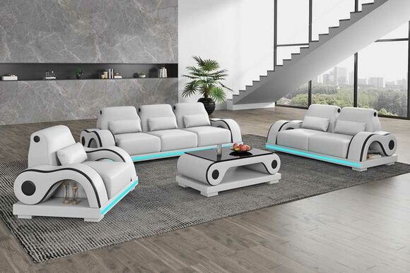 Couchgarnitur Sofagarnitur Luxus Komplette Weiß Ledersofa Couch Modern Sofa