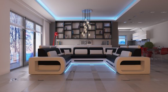 XXL BIG Wohnlandschaft U Form Ecksofa Sofa Couch Polster Beleuchtung Leder