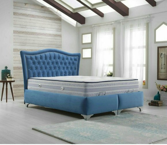 Blau Chesterfield Bett Polsterbett Doppelbett Betten Big XXL Designer Luxus Bett