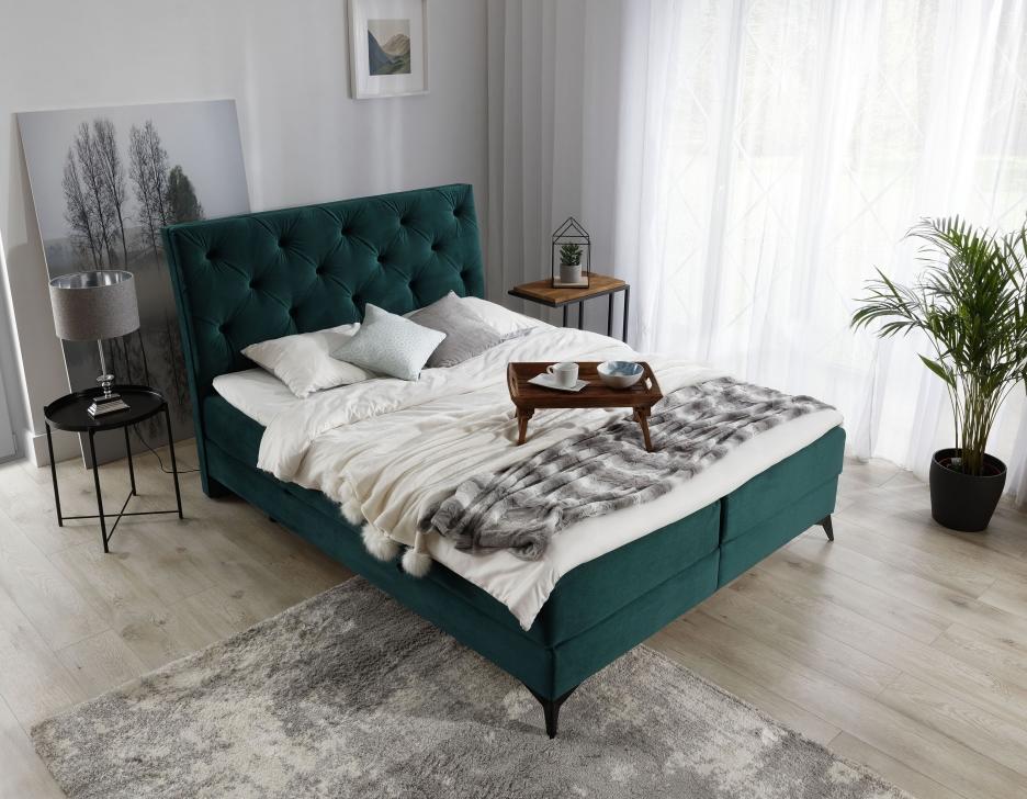 Luxus Boxspring Bett Stoff Hotel Grün Betten Schlafzimmer Möbel Design Samt Neu