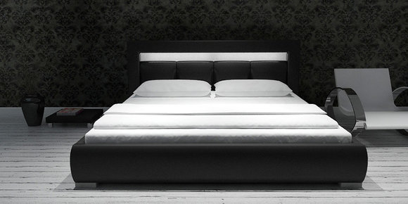 Designer Polsterbett Bett Doppelbett Lederbett Betten mit Beleuchtung Lagerware