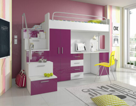 DOPPELSTOCKBETT STOCKBETT GRAU BETT KINDERZIMMER ETAGENBETT MIT SCHREIBTISCH