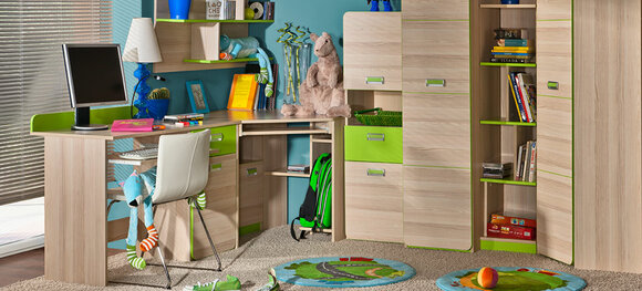 Wohnwand Schrankwand Eck Schrank Kinderzimmer Schreibtisch