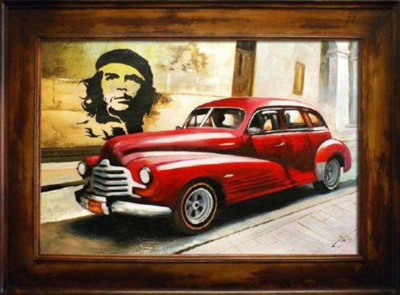 Oldtimer Auto Ölbild Bild Bilder Gemälde Ölbilder Mit Rahmen 82X112CM