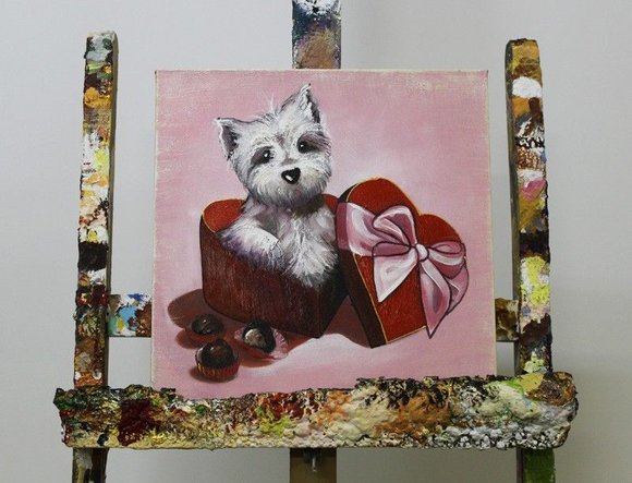 Details zu Abstrakt Malerei Leinwand Hund Handarbeit Rahmen Öl Gemälde