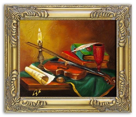 Gemälde Geige Violine Handarbeit Ölbild Dekor Bild Ölbilder Rahmen Bilder