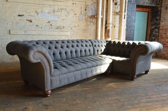Chesterfield Ecksofa Sofa Couch Ledersofa Dekor Polster Eck Couch Garnitur