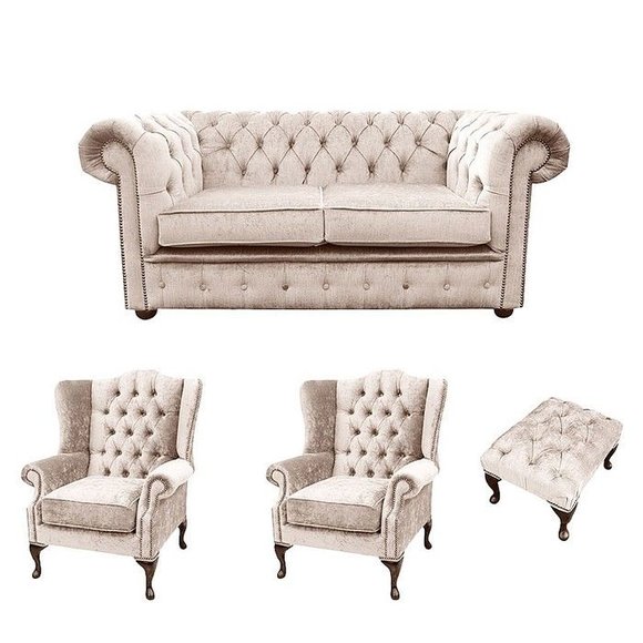 Chesterfield Sofagarnitur Leder Textil Chesterfield Komplett Set Sofa Couch 430