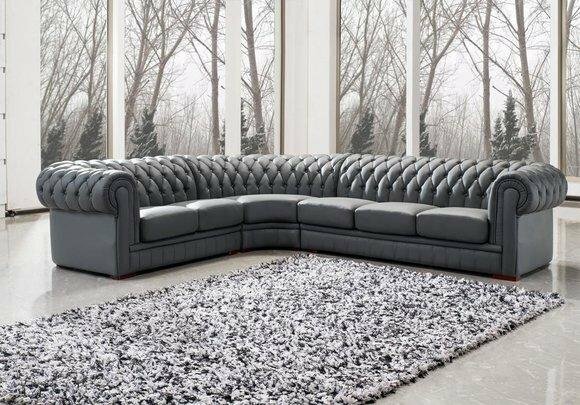Klassiche Chesterfield Polster Sitz Eck Leder Dekor Garnitur Wohnlandschaft