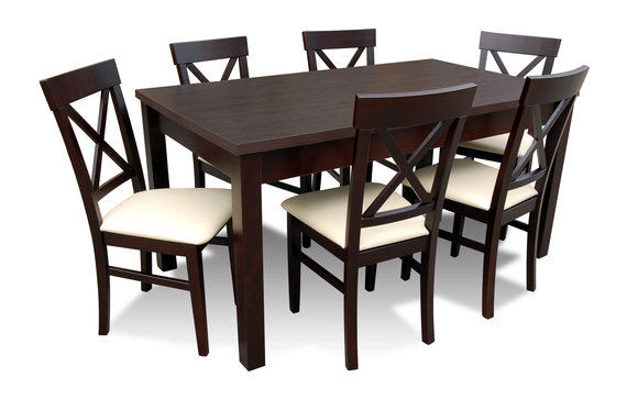 Designer Esstisch Esszimmer + 6 Stühlen Gruppe Stuhl Tische Holz Tisch