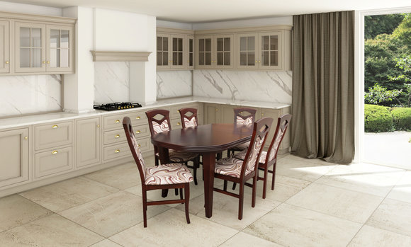 Klassische Esszimmer Garnitur Holztisch mit 6 Stühlen Stuhl Design