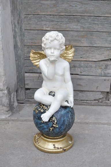 Engel auf Globus Figur Skulptur Skulpturen Design XXL Deko Dekoration