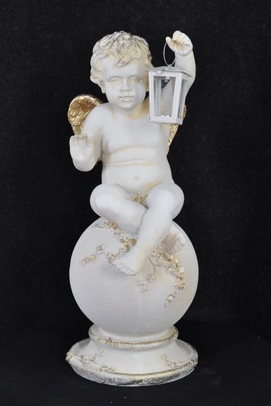 Figur Skulptur Engel mit einer Laterne, weiß 69cm Design Accessoire