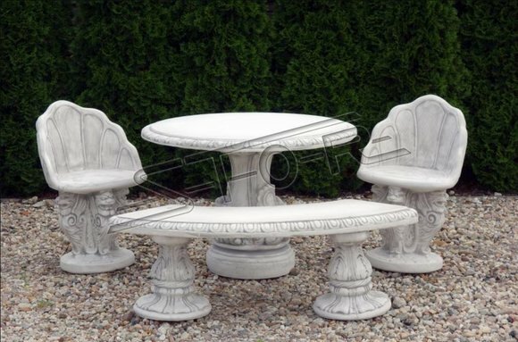 Stein Bank Runde Bänke Garten Terrasen Möbel 135cm Statue