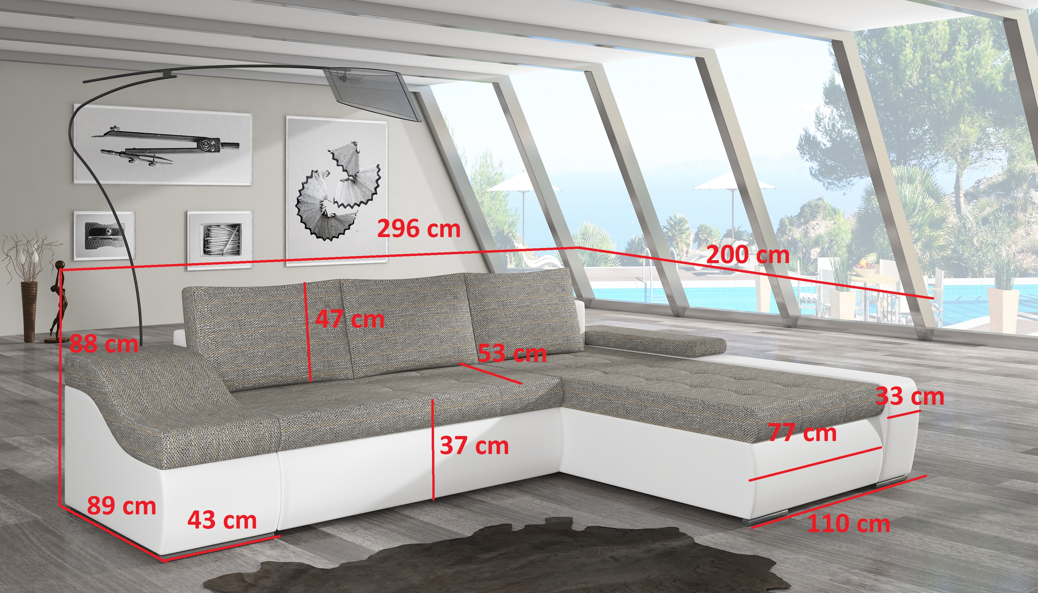 Moderne Ecksofa Ontario Bettfunktion Wohnzimmer Couch Textil Sofas Schlaf