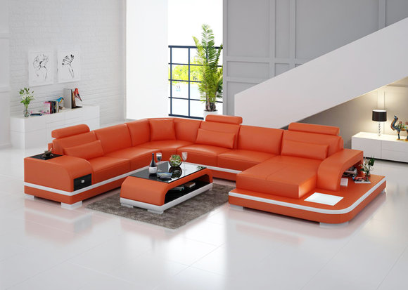 Ledersofa Couch Modern Wohnlandschaft Dekor Eck Ecksofa Design Garnitur
