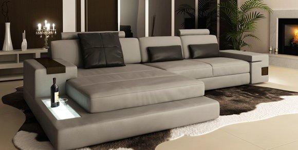 Ecksofa Couch Polster Wohnlandschaft Eck Garnitur Ecke Sofa Leder Grau