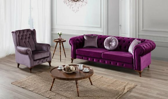 3+1 Sitzer Couch Polster Garnitur Chesterfield Samt Couchen Sofa Textil Sofas