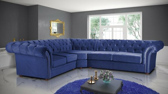 Königliche Chesterfield Couch Ecksofa Polster Sitz Stoff Samt Eck Garnitur