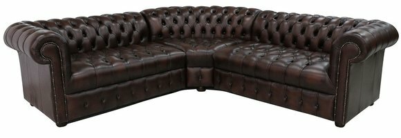 Chesterfield neu Ecksofa Ledersofa Dunkelbraun Polster Eck Couch
