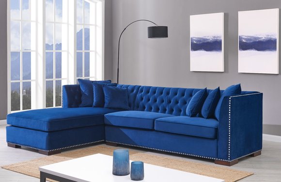 Chesterfield Blaue Designer Couch Eck Sofa Couch Garnitur Textil Stoff