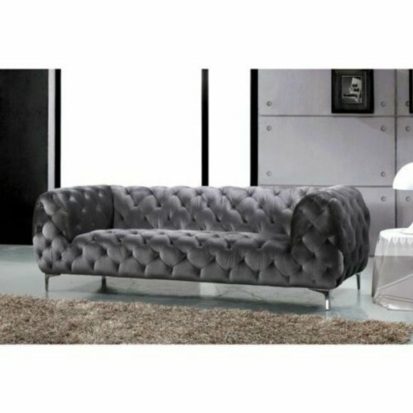 Chesterfield Samt Sofa 3 Sitzer Grau Designer Couchen Couch Stoff Polster Textil