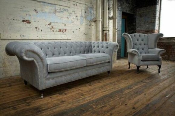 3+2 Sitzer + Ohrensessel Chesterfield Sofagarnitur Sofa Couch Polster