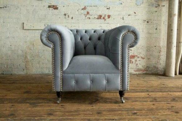 Graue Luxus Fernseh Relax Chesterfield Club Sessel Cheserfield Lounge