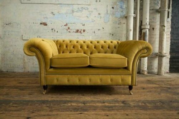 Cheserfield Samt Sofa 2 Sitzer Designer Couchen Couch Textil Stoff Gelb