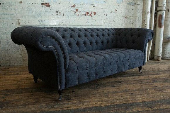 Chesterfield 3 Sitzer Couch Polster Sitz Textil Stoff Leder Couchen Sofa