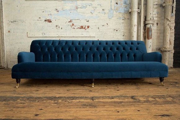 Blaue Chesterfield Couch Textil 4 Sitzer XXL Big Sofa Couchen Big Neu