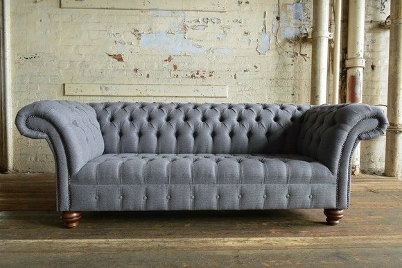Edle Chesterfield Möbel Wohnzimmer Couch Leder Sofa Polster Graue