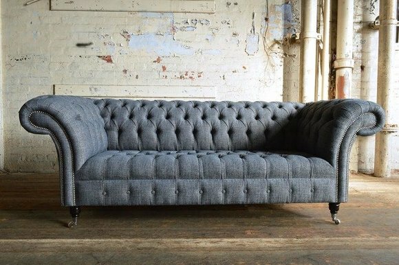 Edle Luxus Stoff Couch Chesterfield Stoff Sofa Polster Lehn 3 Sitzer