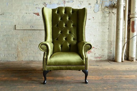 Chesterfield Sessel Fernseh Couch 1 Sitzer Sofa Ohrensessel Textil Stoff
