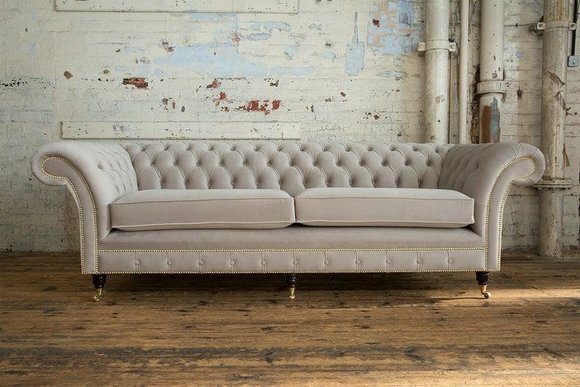 Blaue Chesterfield Couch Textil 4 Sitzer XXL Big Sofa Couchen XXL