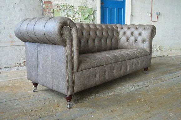 Chesterfield Big Textil Design Wohnzimmer Couch Dekor Sofa Polster 3 Sitz