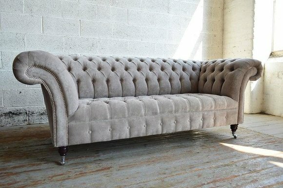 Chesterfield Big Textil Design Wohnzimmer Couch Sofa Dekor Polster 3 Sitz