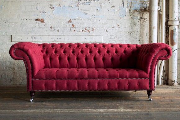 Chesterfield 3 Sitzer Couch Polster Sitz Textil Stoff Leder Sofa Couchen