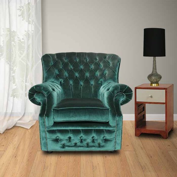Chesterfield Samt Grün Ohrensessel 1 Sitzer Sessel Couch Sofa Fernsehsessel Neu