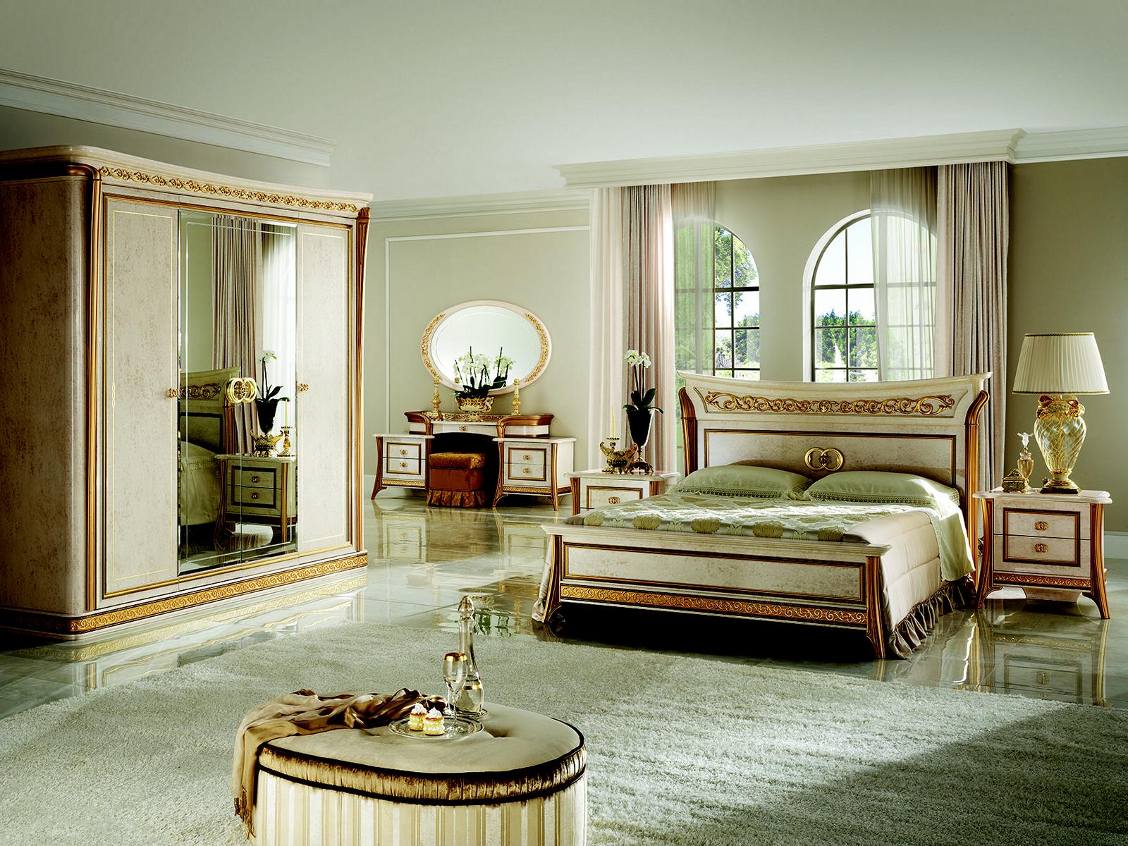 Bett + Nachttisch royal Schlafzimmer Polsterbett Rokoko Designer Möbel