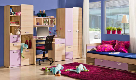 Jugendzimmer Kinder Schlaf Zimmer Bett Schrank Tisch Kommode Set 5