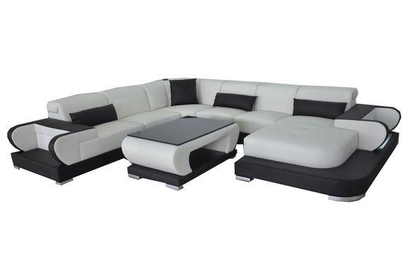 Couch Ecksofa Leder Wohnlandschaft Garnitur Design Modern Sofa UForm G8002+Tisch